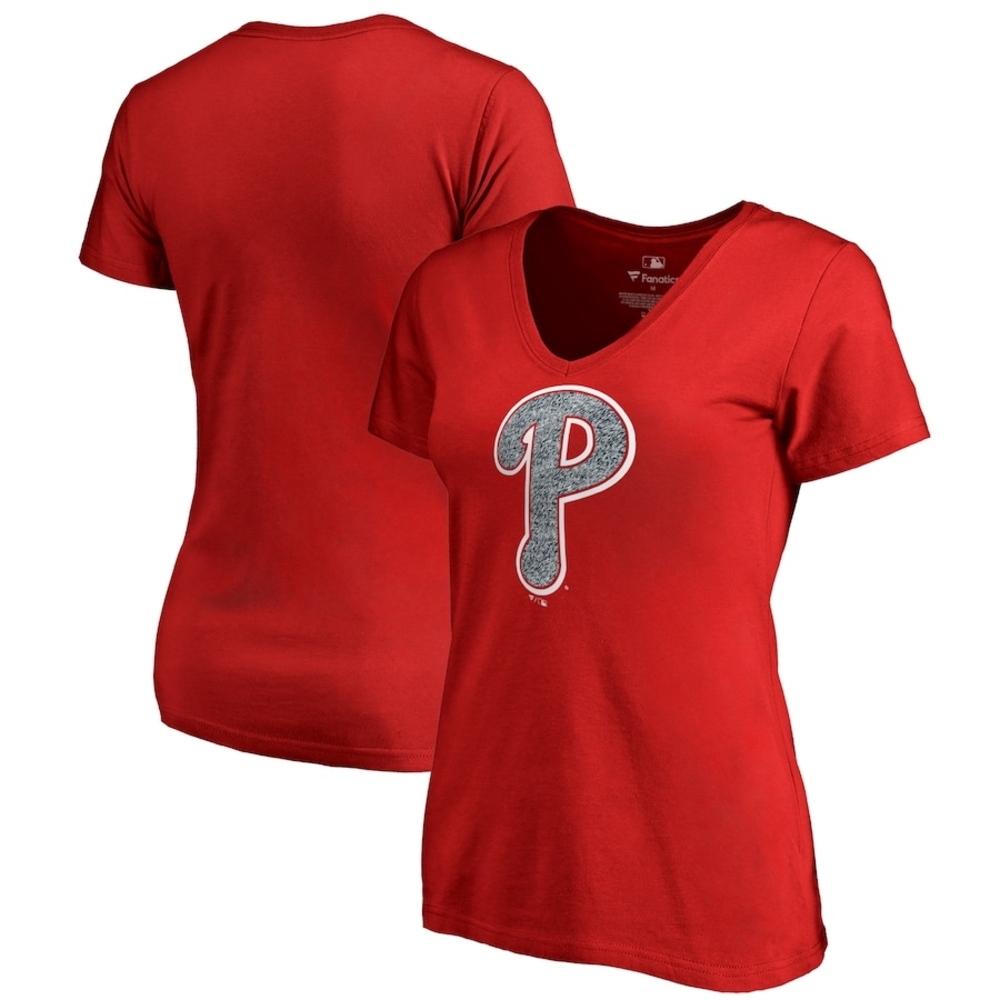 Philadelphia Phillies Fanatics Women's Static Logo V-Neck  Size 2XLT-Shirt Red